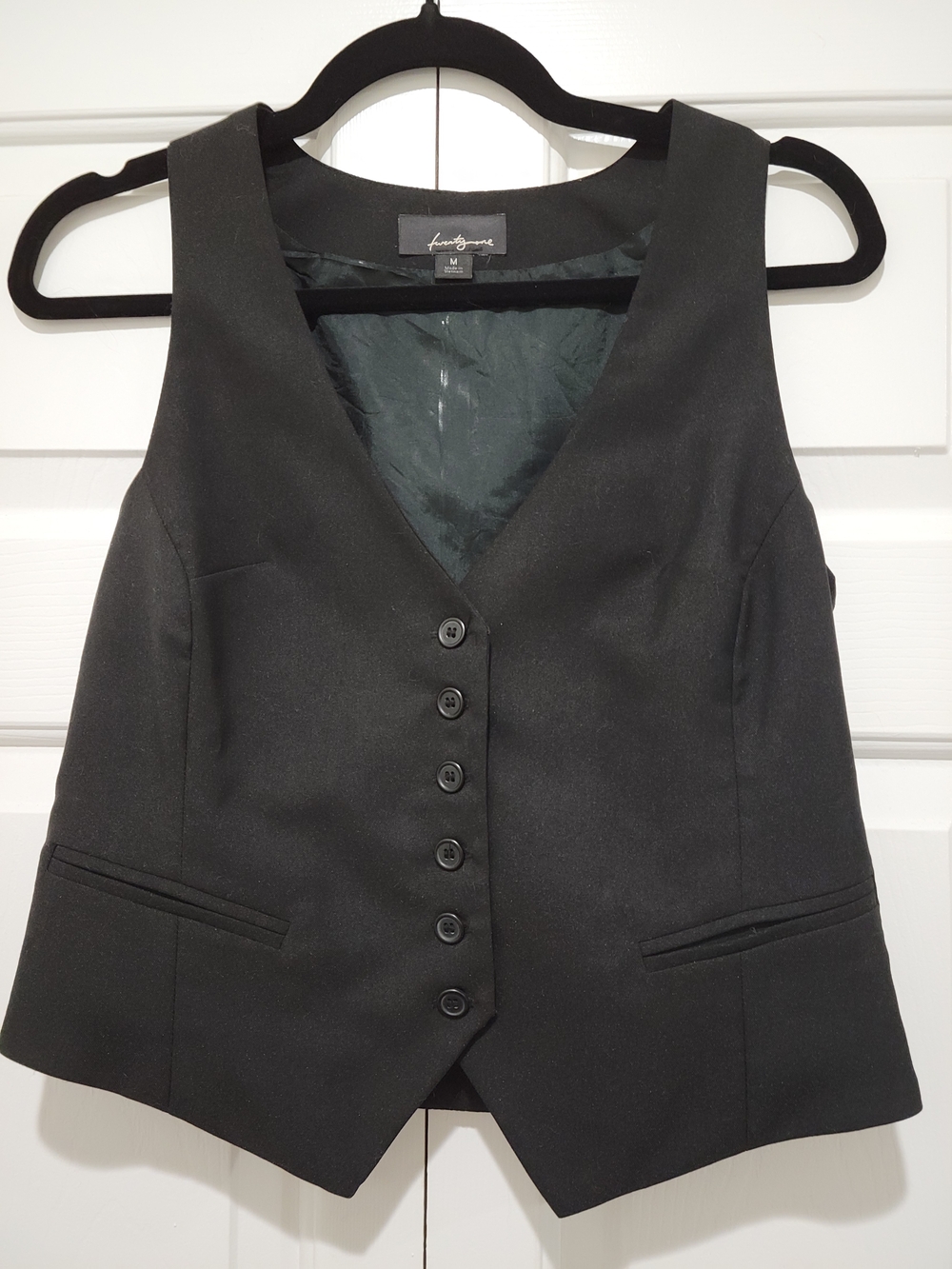 Forever 21 Black Button-Front Women's Vest W/ High Sheen Back